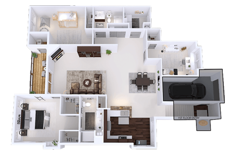 a floor plan of a house with bedrooms and a living room